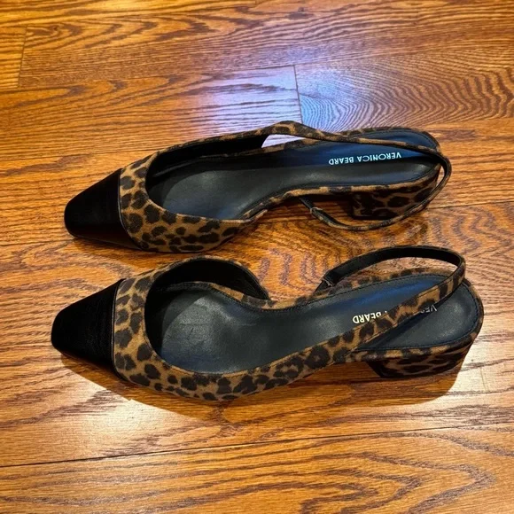 NWOB Veronica Beard Cecile Leopard Suede Slingback Pumps Size 9 - Picture 5 of 11